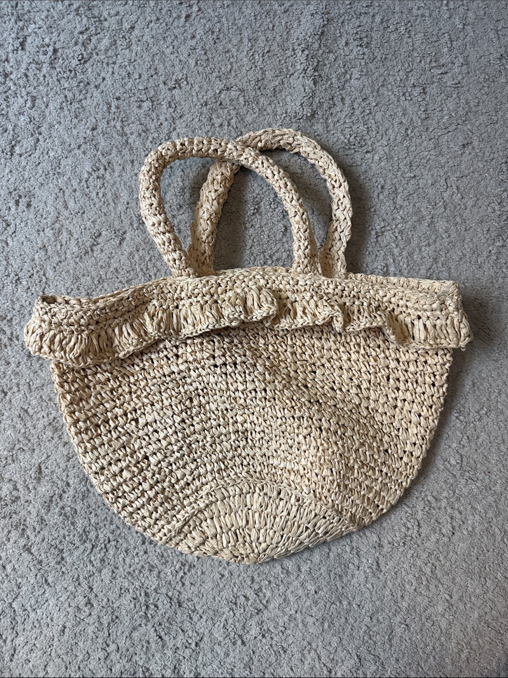 LOFT Natural Woven Ruffle-Trim Tote